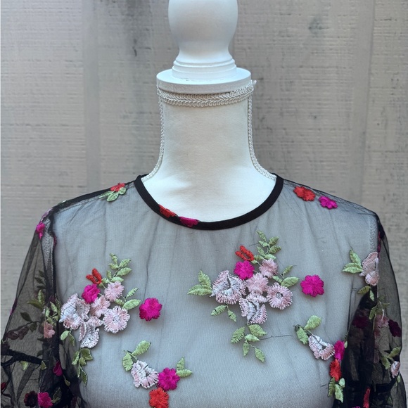 Elegant Sheer Floral Embroidered Blouse - Picture 3 of 7